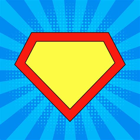 Beautiful vector design illustration of superhero logo template isolated on. Superhero logo template at bright blue, pop art background ...
