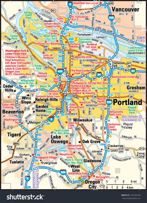 Portland Oregon Area Map Stock Vector Illustration 144150109