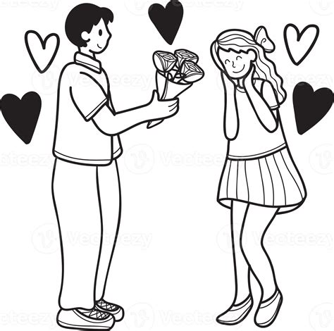 hand drawn man giving flowers to woman illustration 16415819 png