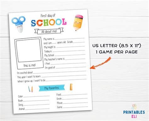 First Day Of School Printable Back To School Questionnaire Etsy