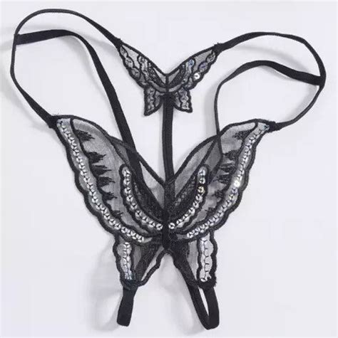 Sequined Butterfly Lace Thong Exotic Sheer Crotchless Panties Etsy 日本