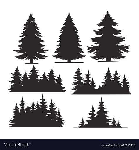 I thought this would look great with gold foil on a black tote. Vintage trees and forest silhouettes set Vector Image