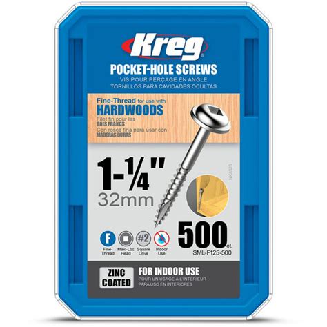 Kreg Pocket Hole Screws 32 Mm Zinc Coated Maxi Loc Fine Thread 500