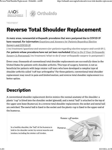 Reverse Total Shoulder Replacement Orthoinfo Aaos Pdf
