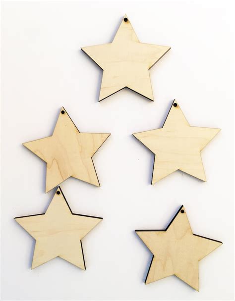 Unfinished Wood Stars With Hole Set Of 5 Star Ornaments Etsy