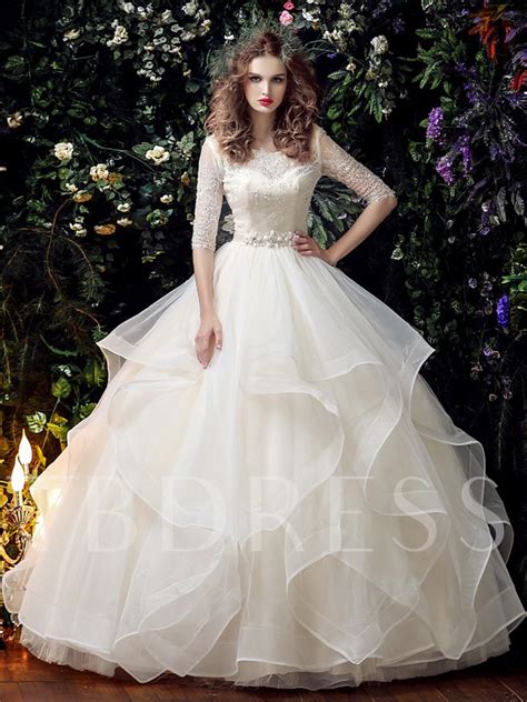 Half Sleeve Lace Beading Ball Gown Half Sleeve Wedding ...