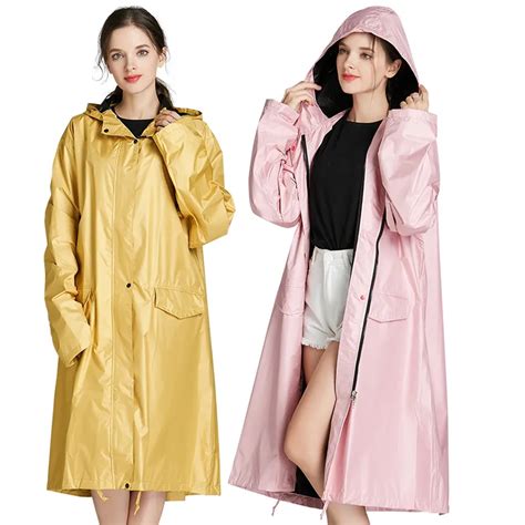 Freesmily Womens Long Thick Rain Caot Stylish Waterproof Raincoat Rain