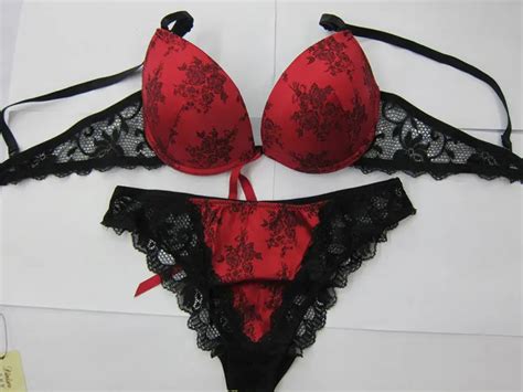 Red Jacquard Satin W Black Lace Band Push Up Bra And Panties Underwear Women Bra Set Sexy Sous