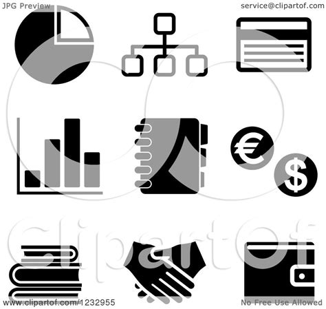 Clipart Of Black And White Business Icons 2 Royalty Free Vector