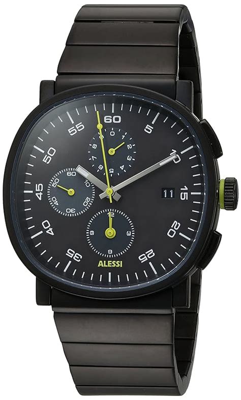 Alessi Mens Quartz Watch With Black Dial Chronograph Display And Black