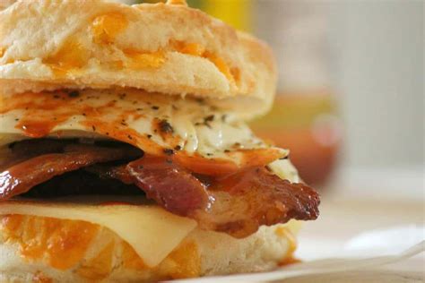 Bacon And Egg Breakfast Biscuit With Cheddar Cheese