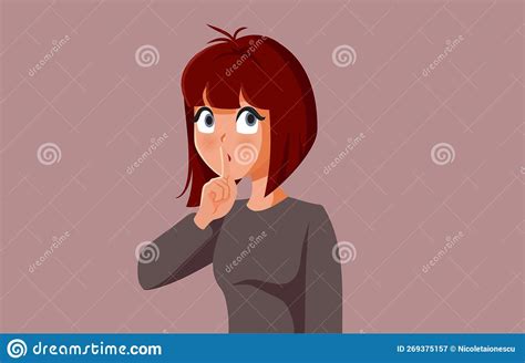 Secretive Woman Keeping Her Mouth Shut Discreetly Vector Cartoon