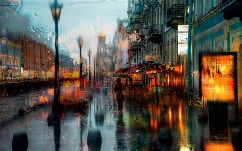 City Drops Splendor Lights Rainy Bokeh Photography Wallpaper Preview
