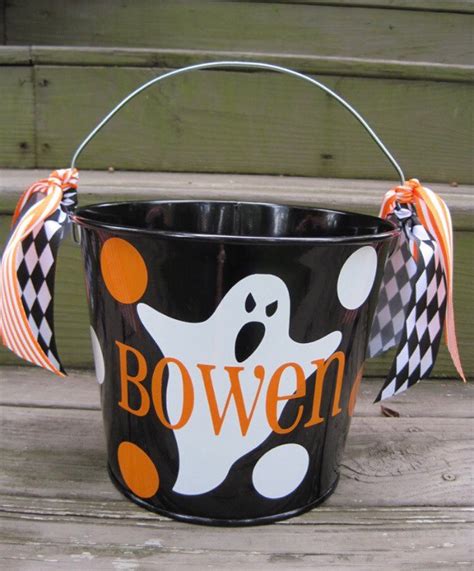 Personalized Black With Ghost 5qt Halloween Trick Or Treat Bucket W
