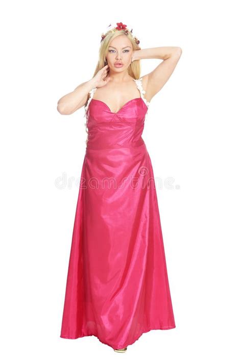 beautiful woman in pink dress posing stock image image of color femme 119783997