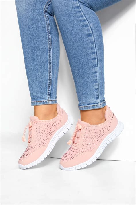 Pink Embellished Trainers In Extra Wide Fit Long Tall Sally
