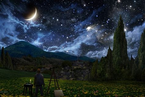 Starry Night Sky Painting Wallpaper Widescreen
