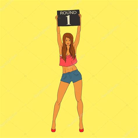 Boxing Ring Card Girl Holding A Board With The Inscription 1 Round