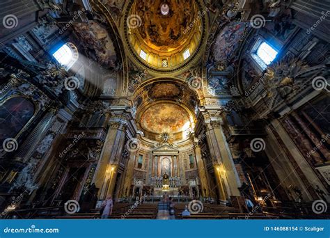 Panorama Inside The Famous Church Of The Gesu In Rome Italy Editorial