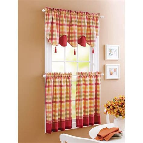 Red Green Yellow Tan Country Plaid Kitchen Curtains Valance Or Tiers