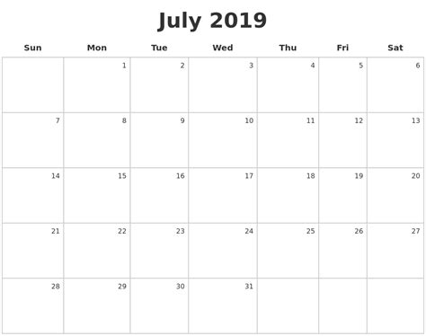 July 2019 Make A Calendar
