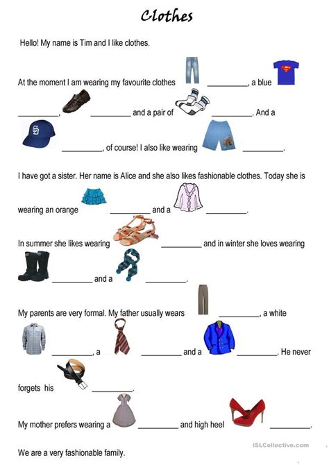 Clothes English Esl Worksheets Clothes English Vocabulary Clothes