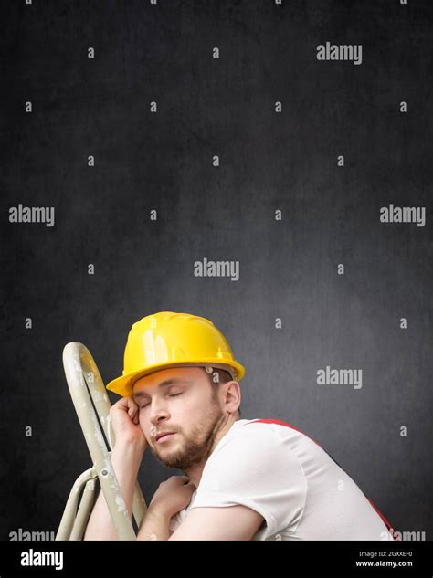 Lazy Construction Worker Sleeping On A Ladder Stock Photo Alamy