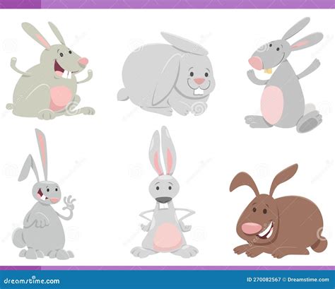Cartoon Funny Rabbits Or Bunnies Farm Animal Characters Set Stock