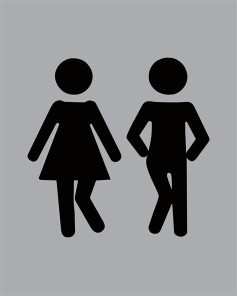 Bathroom Sign With Stick People Doing The Peepee Dance Couples