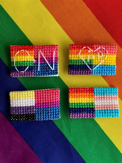 Dual Pride Embroidered Pin Pride Flag Lgbt Canada Etsy