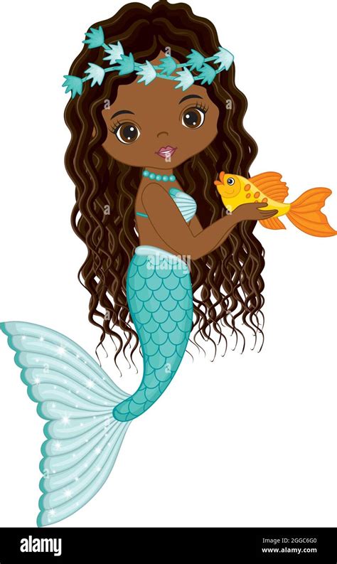 Beautiful African American Mermaid With Turquoise Fishtail Holding