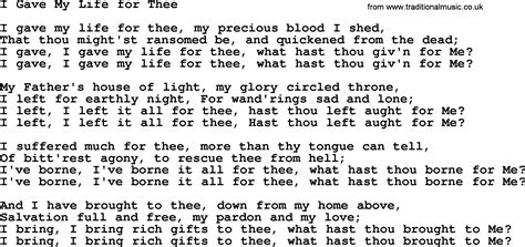 Baptist Hymnal Christian Song I Gave My Life For Thee Lyrics With