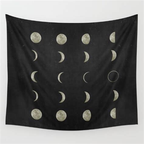 Moon Phases Black White Decor Bohemian Magic Lunar Cycle Wall