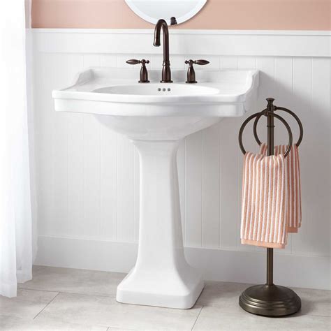 An idea for a small pedestal sink would be a flat pedestal sink. Cierra Large Porcelain Pedestal Sink in 2021 | Pedestal sink bathroom, Pedestal sink, Small ...