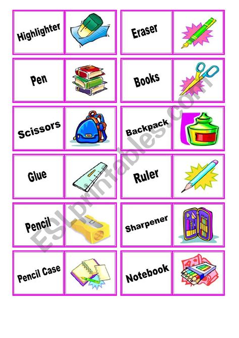 Classroom Objects Domino Game Esl Worksheet By Milla12