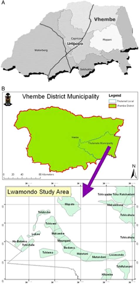 A Map Showing Limpopo Province And Vhembe District B Map Showing