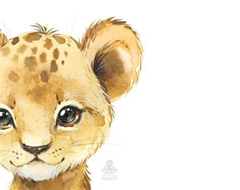 Little Lion Watercolor Africa Print Digital Cub Instant Wild Etsy