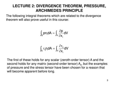 Ppt Lecture 2 Divergence Theorem Pressure Archimedes Principle