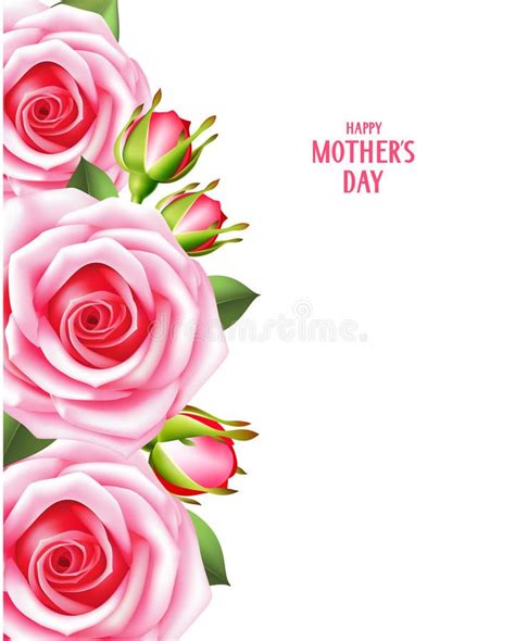 Mother`s Day Card With Pink Roses Happy Mother`s Day Vector