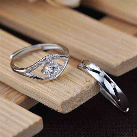 Adjustable Cz Promise Rings For Couples In 925 Sterling Silver