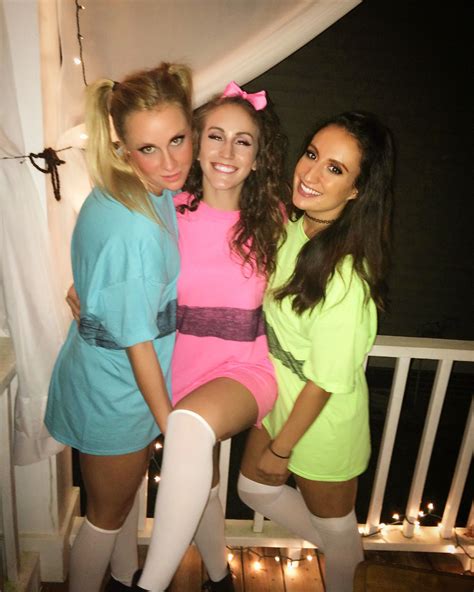 Since the powerpuff girls are very stylized, we decided to do our own take on their outfits and create dresses that were more flattering for us! Powerpuff Girls Bubbles Blossom Buttercup Trio Halloween Costume DIY | Trio halloween costumes ...