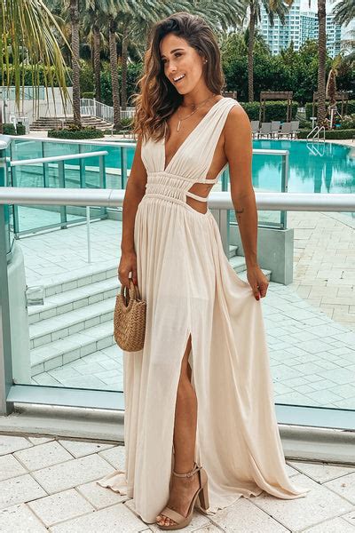Ivory V Neck Maxi Dress With Cut Out And Slit Maxi Dresses Saved By