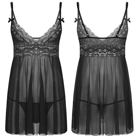 mens sissy mesh lace chemise nightgown lounge set g strings lingerie nightwear ebay direct shop