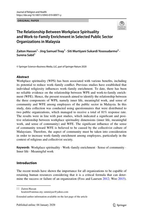 The various public sector reformation programs in malaysia have been initiated with the focus of ensuring good public organisations in malaysia, whether at the federal, state and local government levels, continued to for example, one of the main issues that have been raised repeatedly in the. (PDF) The Relationship Between Workplace Spirituality and ...