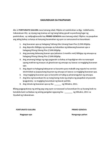 Magsagawa ng isang kasunduan ukol sa pagpapaupa ng lupa at isang. Sample Letter Ng Kasunduan