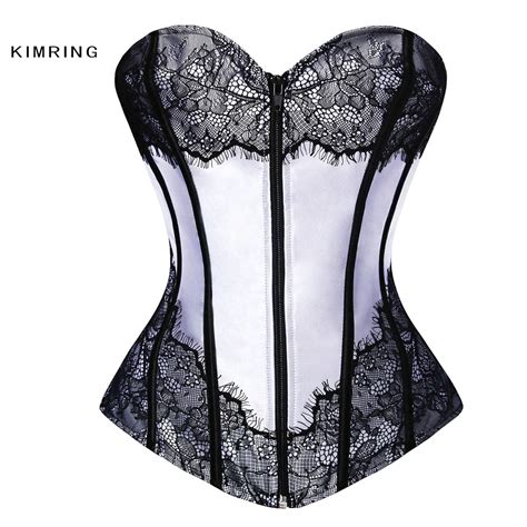 Kimring Sexy Women Gothic Bridal Corset Lace Overbust Corset Top Zipper Corsets And Bustiers