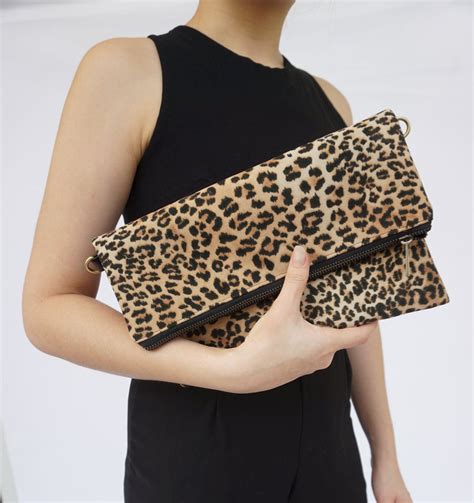 Leopard Leather Clutch Bag Personalize Clutchleather Leopard Etsy
