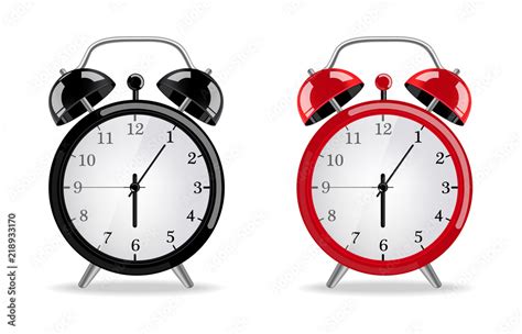 Alarm Clock Vector Realistic Red And Black Clocks Isolated On Whites