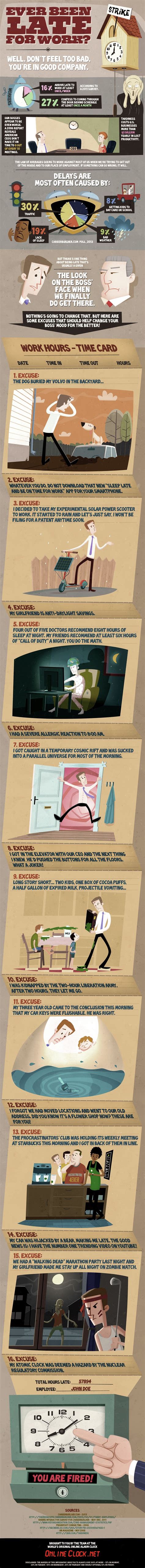 16 Excuses For Being Late To Work Visually Work Infographic Work