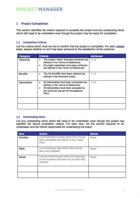 Project Closure Template